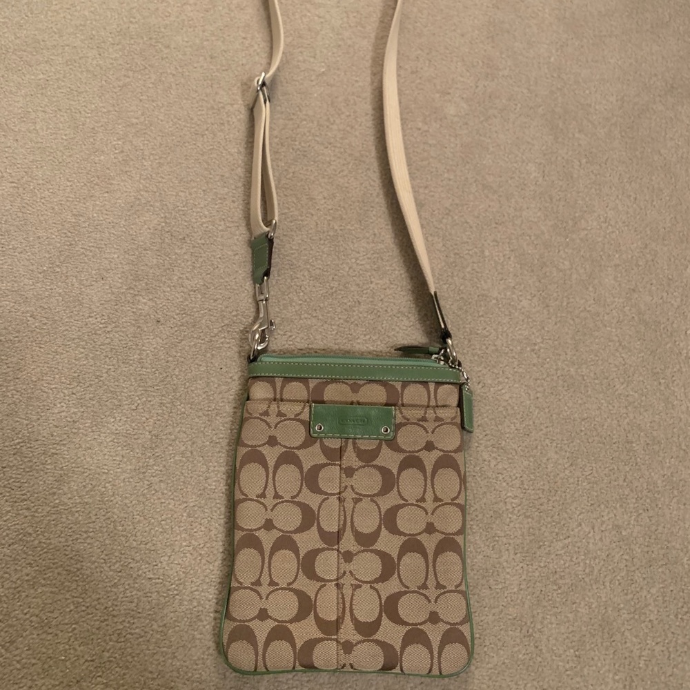 Coach crossbody with green leather
